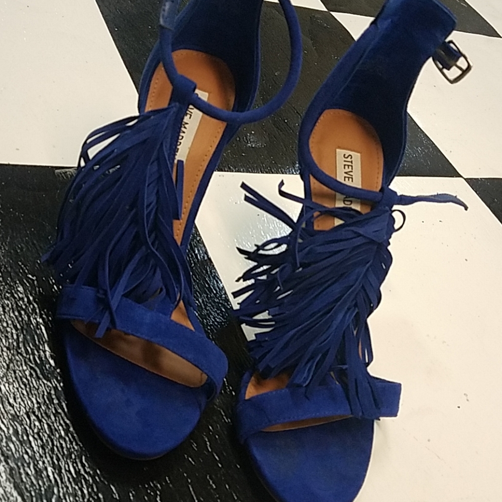 Cobalt blue fringe heels